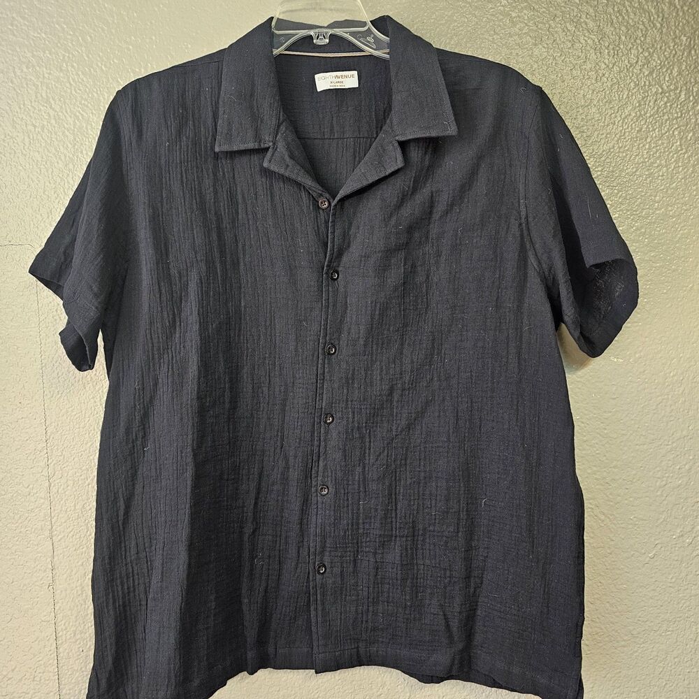 Eighth Avenue Black Textured Button Front Shirt XL Casual Short Sleeve K114